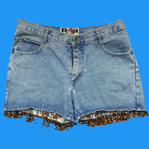 Rave 4 Real Festival Rave Beaded Denim Blue Shorts Vintage Women's Size 11